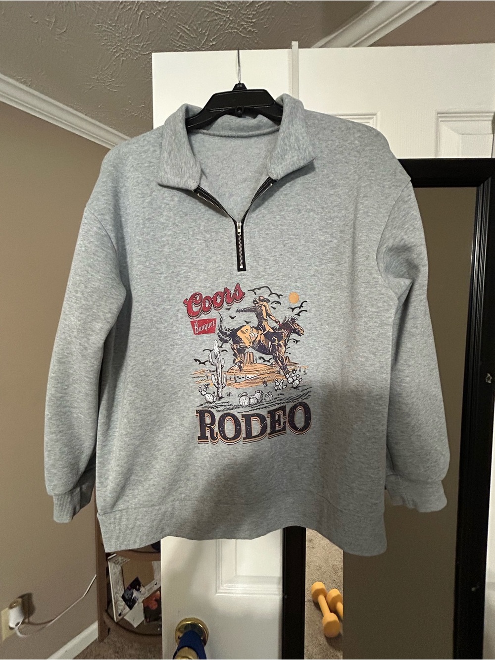 SHEIN Grey Quarter-Zip Rodeo Graphic Sweatshirt